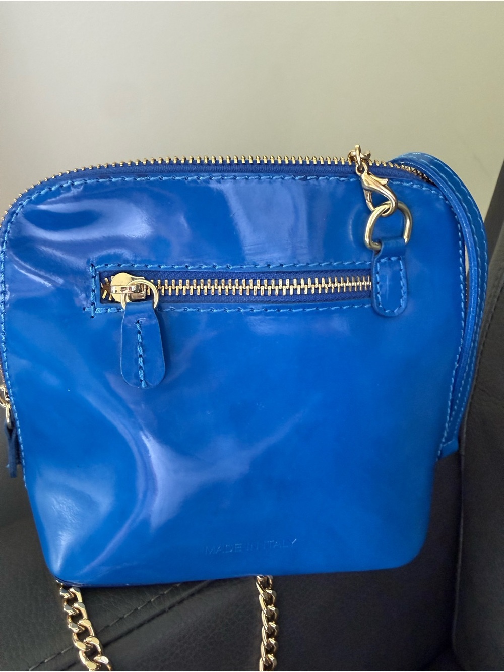 Patent Blue Crossbody with Gold Crest Accent - Picture 4 of 15